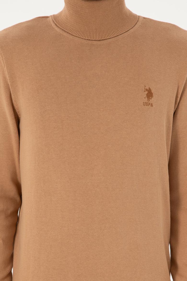 Erkek Slim Fit Balıkçı Yaka Camel Melanj Basic Kazak - 50288884122
