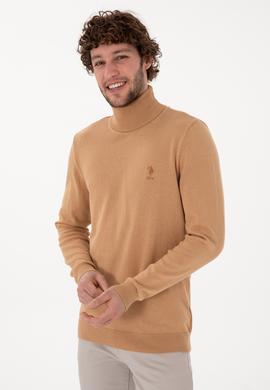Erkek Slim Fit Balıkçı Yaka Camel Melanj Basic Kazak - 50288884122