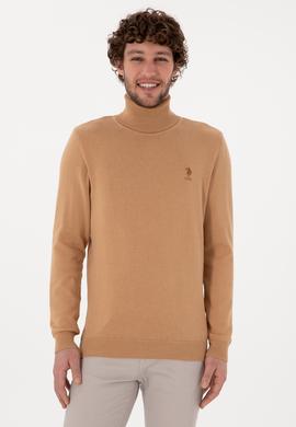 Erkek Slim Fit Balıkçı Yaka Camel Melanj Basic Kazak - 50288884122