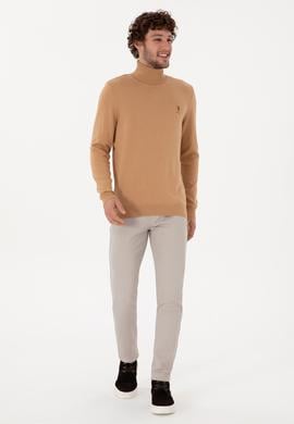 Erkek Slim Fit Balıkçı Yaka Camel Melanj Basic Kazak - 50288884122