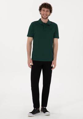 Erkek Regular Fit Polo Yaka Koyu Yeşil Basic Tişört - 50298016085