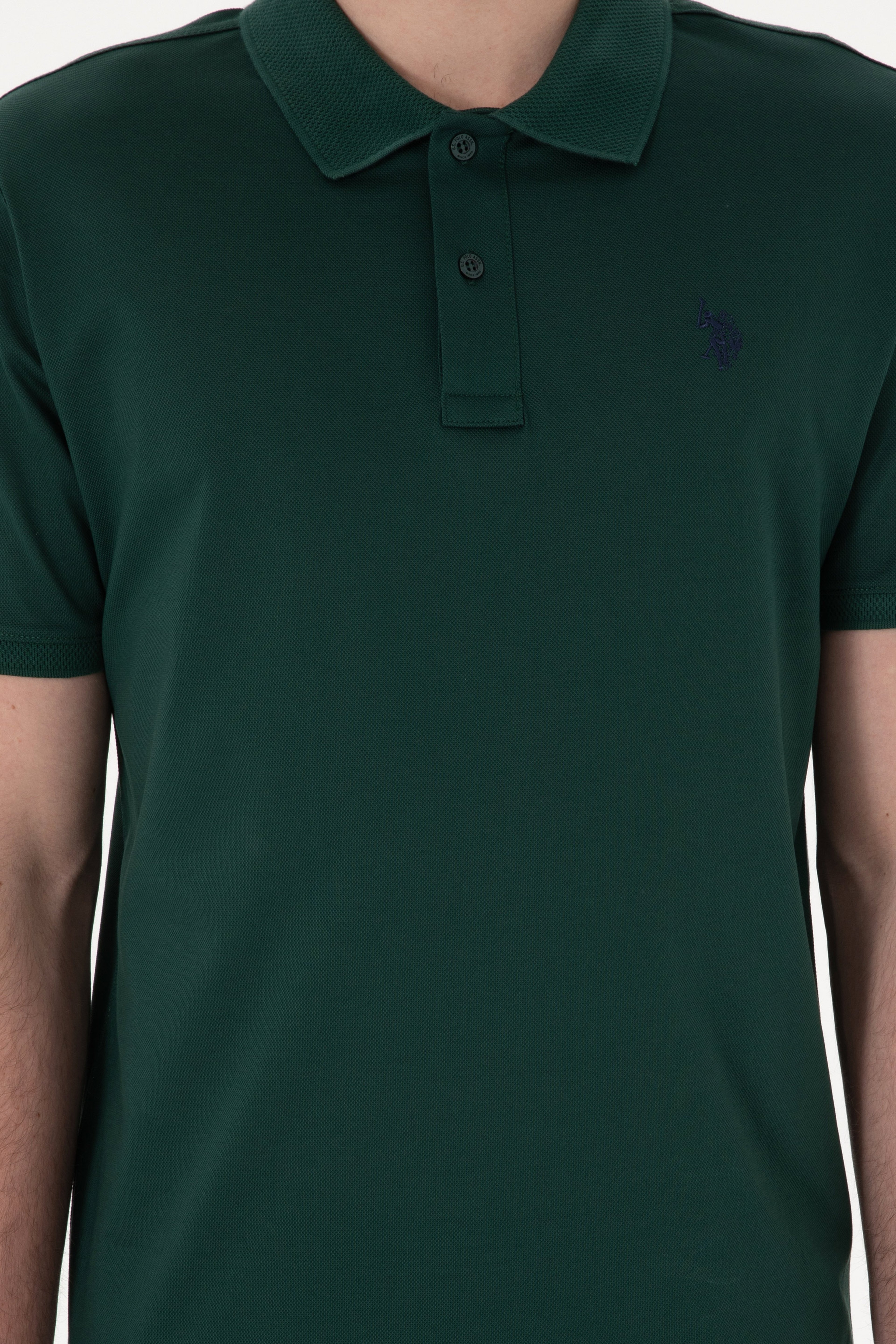 Erkek Regular Fit Polo Yaka Koyu Yeşil Basic Tişört - Image 6