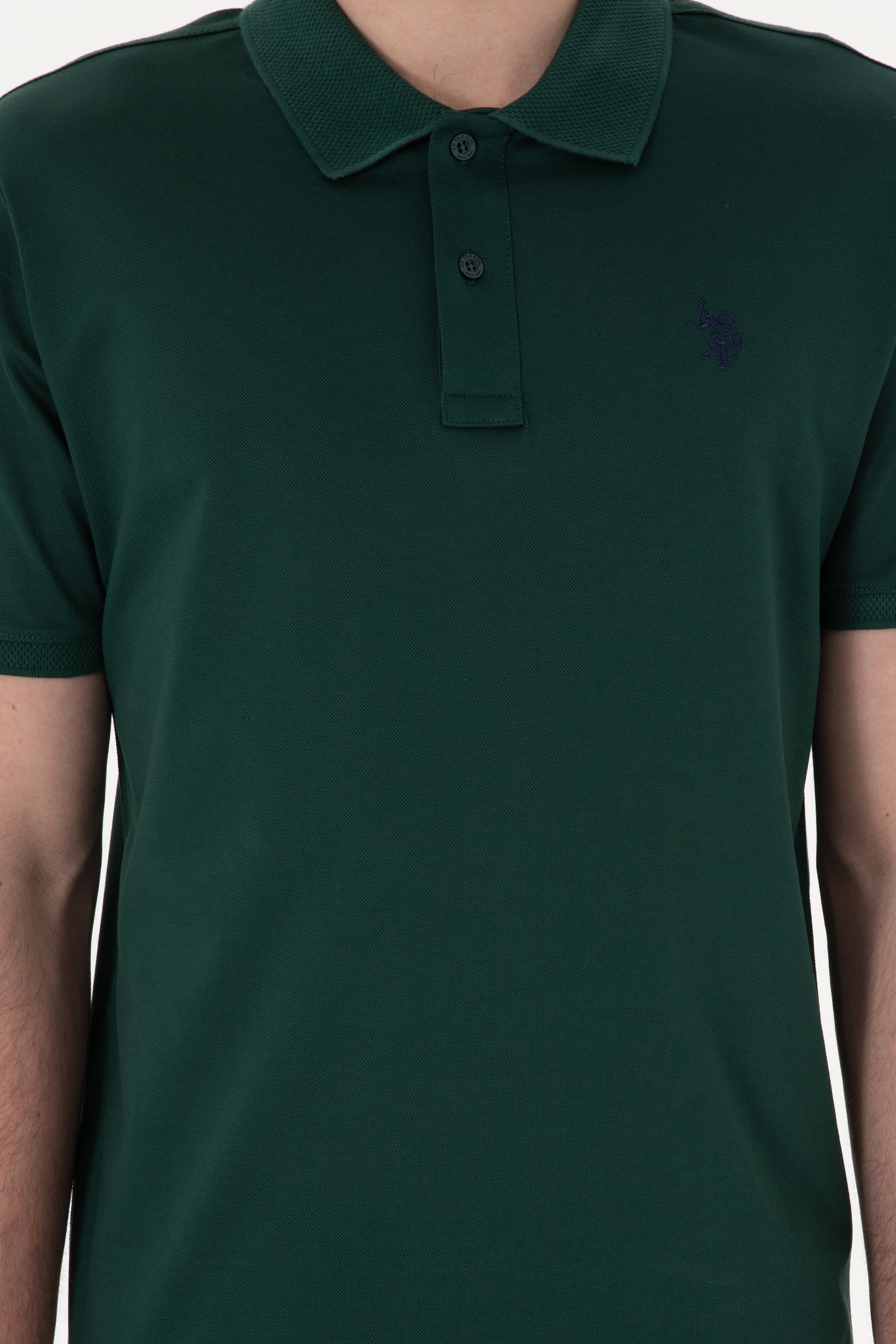 Erkek Regular Fit Polo Yaka Koyu Yeşil Basic Tişört