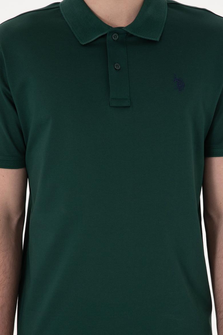 Erkek Regular Fit Polo Yaka Koyu Yeşil Basic Tişört - 50298016085