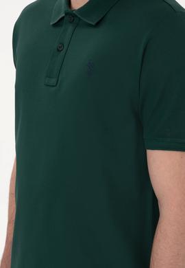 Erkek Regular Fit Polo Yaka Koyu Yeşil Basic Tişört - 50298016085