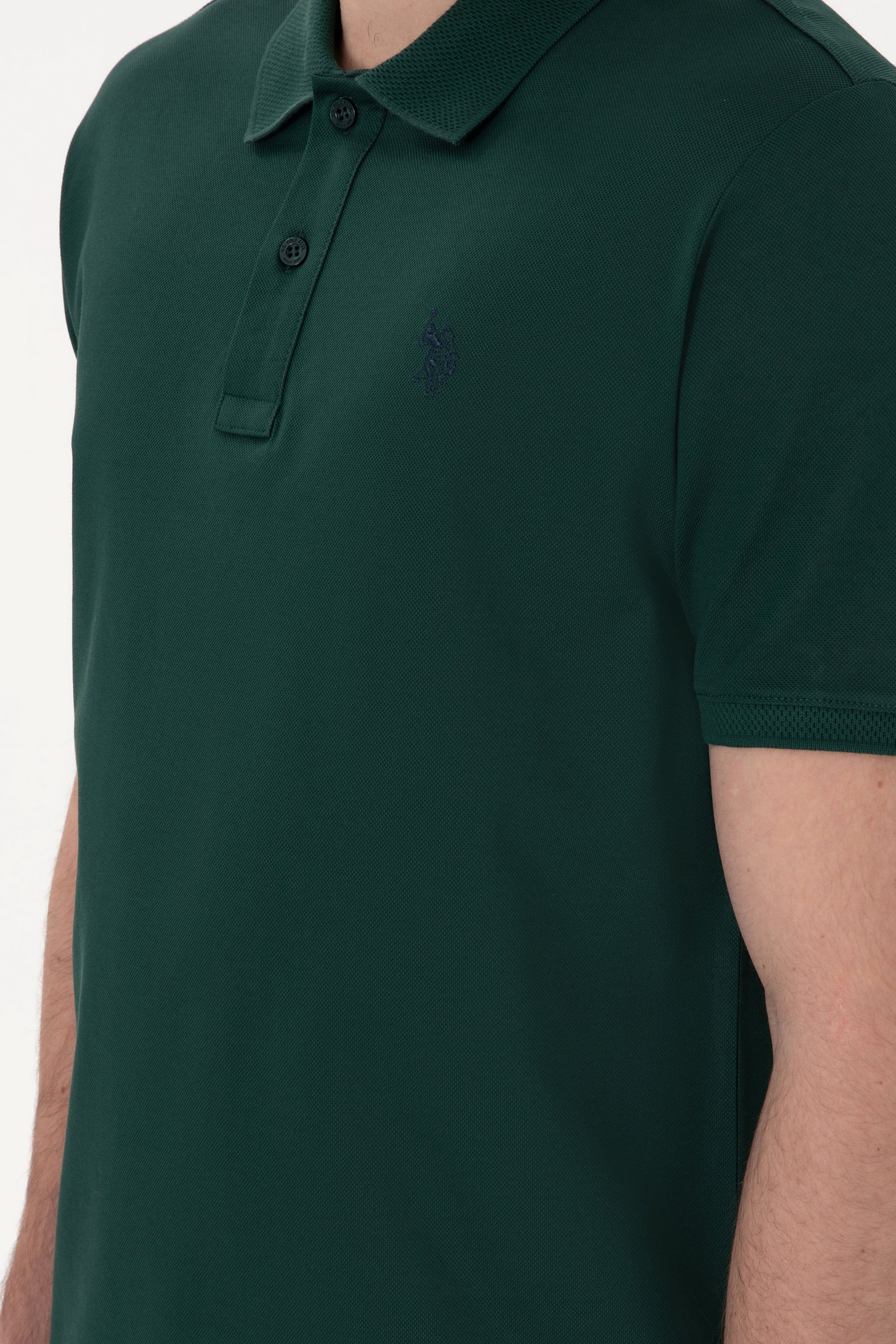 Erkek Regular Fit Polo Yaka Koyu Yeşil Basic Tişört