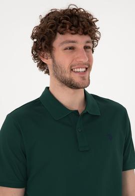 Erkek Regular Fit Polo Yaka Koyu Yeşil Basic Tişört - 50298016085
