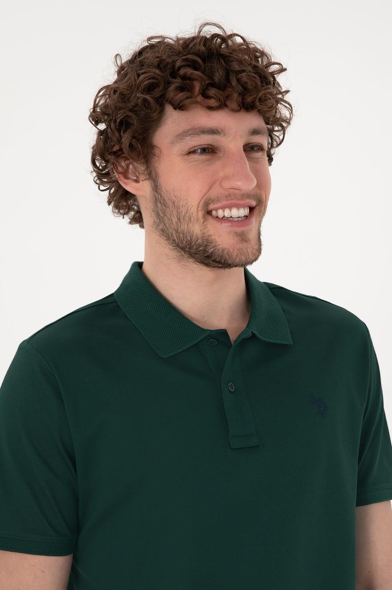 Erkek Regular Fit Polo Yaka Koyu Yeşil Basic Tişört