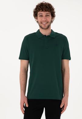 Erkek Regular Fit Polo Yaka Koyu Yeşil Basic Tişört - 50298016085
