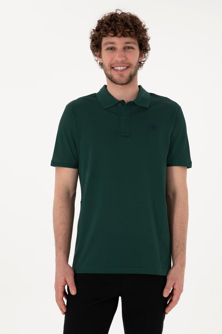 Erkek Regular Fit Polo Yaka Koyu Yeşil Basic Tişört