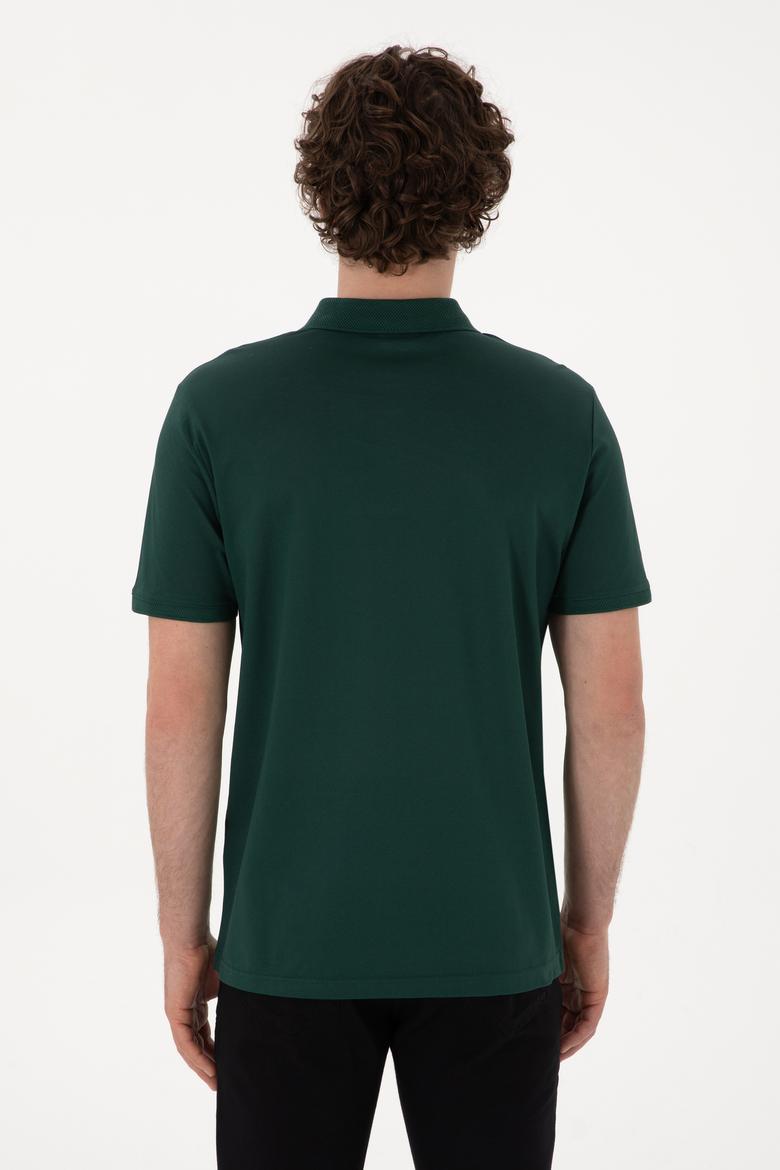 Erkek Regular Fit Polo Yaka Koyu Yeşil Basic Tişört - 50298016085