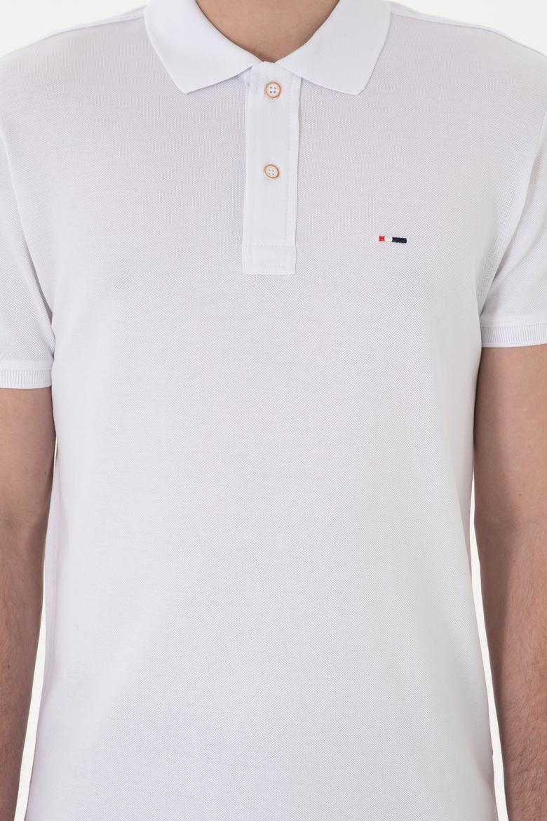 Erkek Slim Fit Polo Yaka Beyaz Basic Tişört - 50297983006