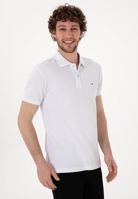 Erkek Slim Fit Polo Yaka Beyaz Basic Tişört - 50297983006