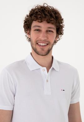 Erkek Slim Fit Polo Yaka Beyaz Basic Tişört - 50297983006