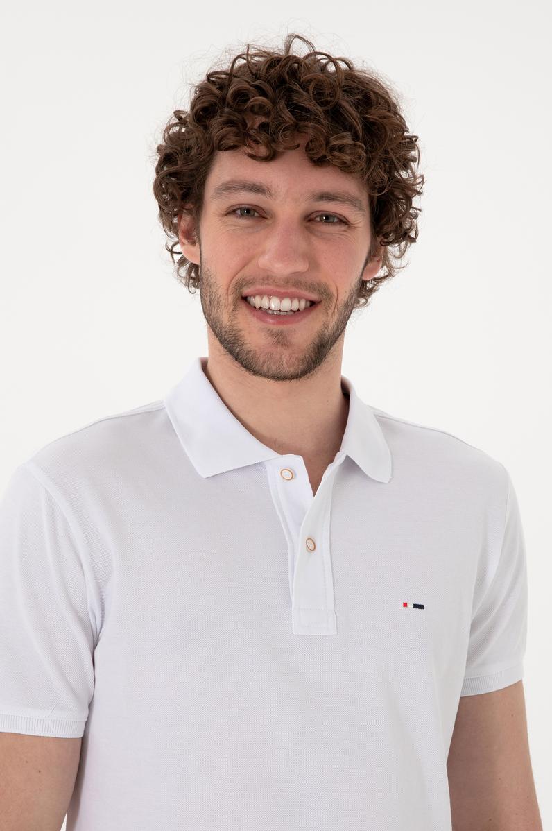 Erkek Slim Fit Polo Yaka Beyaz Basic Tişört