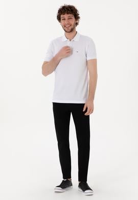 Erkek Slim Fit Polo Yaka Beyaz Basic Tişört - 50297983006