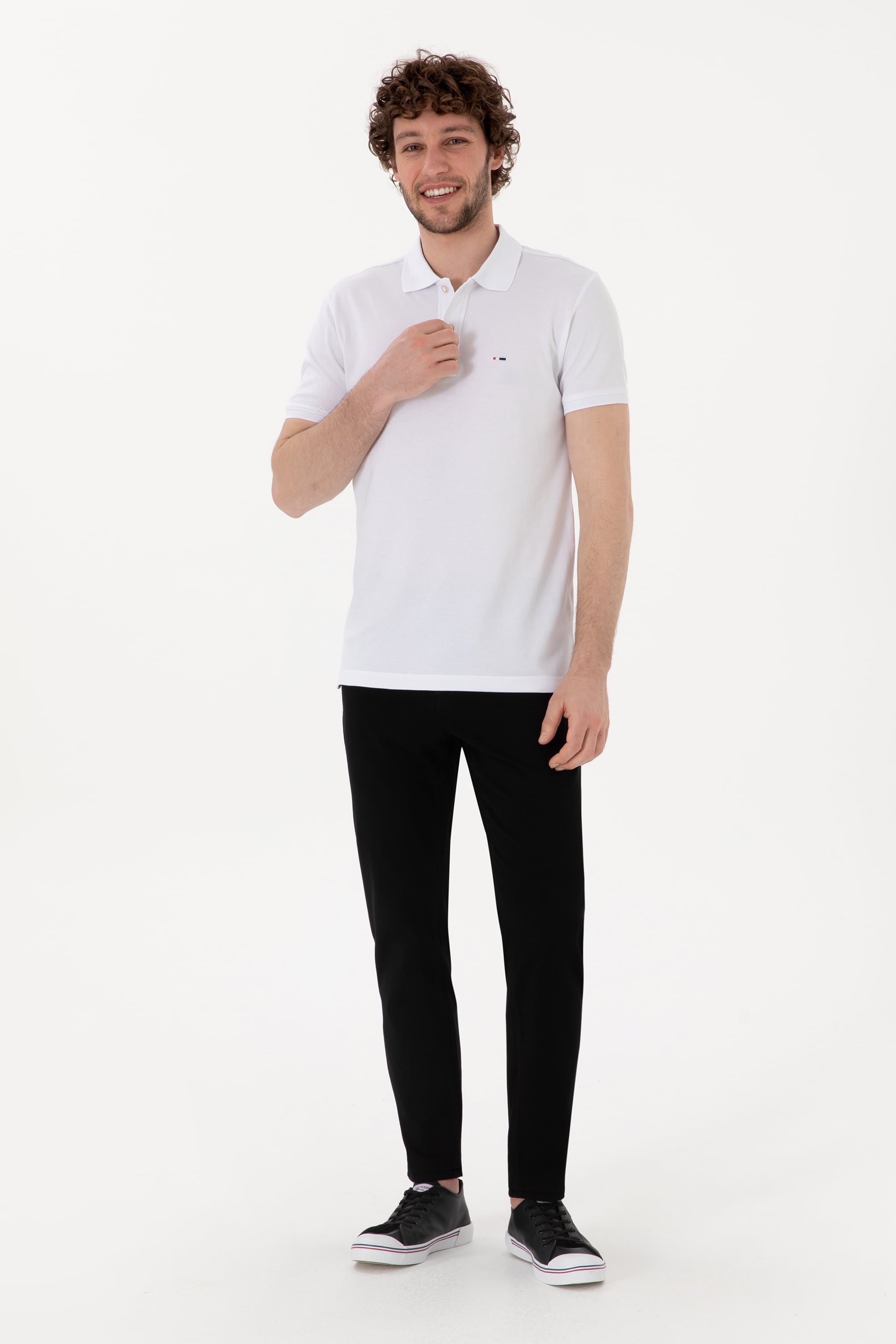 Erkek Slim Fit Polo Yaka Beyaz Basic Tişört