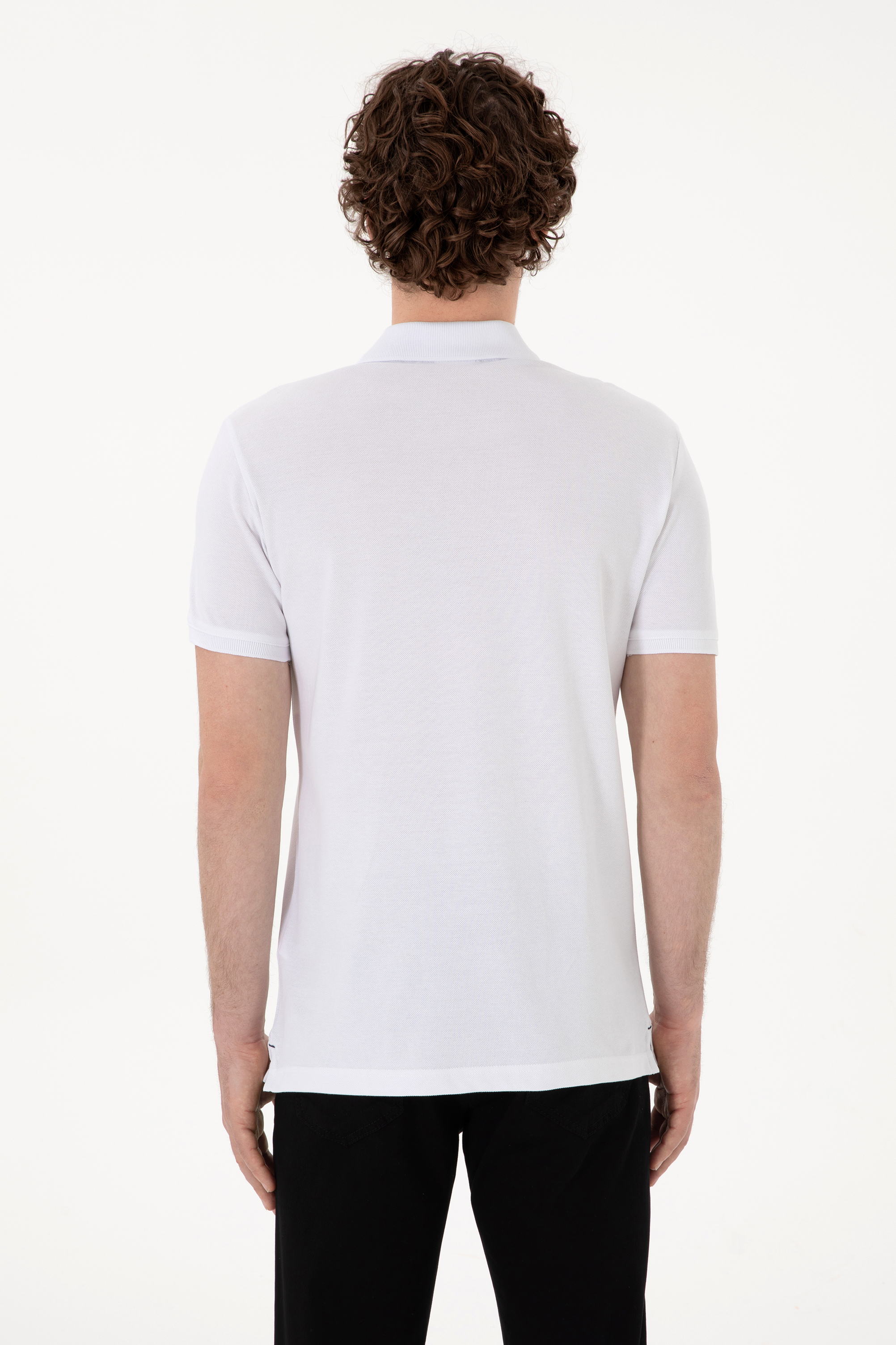 Erkek Slim Fit Polo Yaka Beyaz Basic Tişört - Image 5