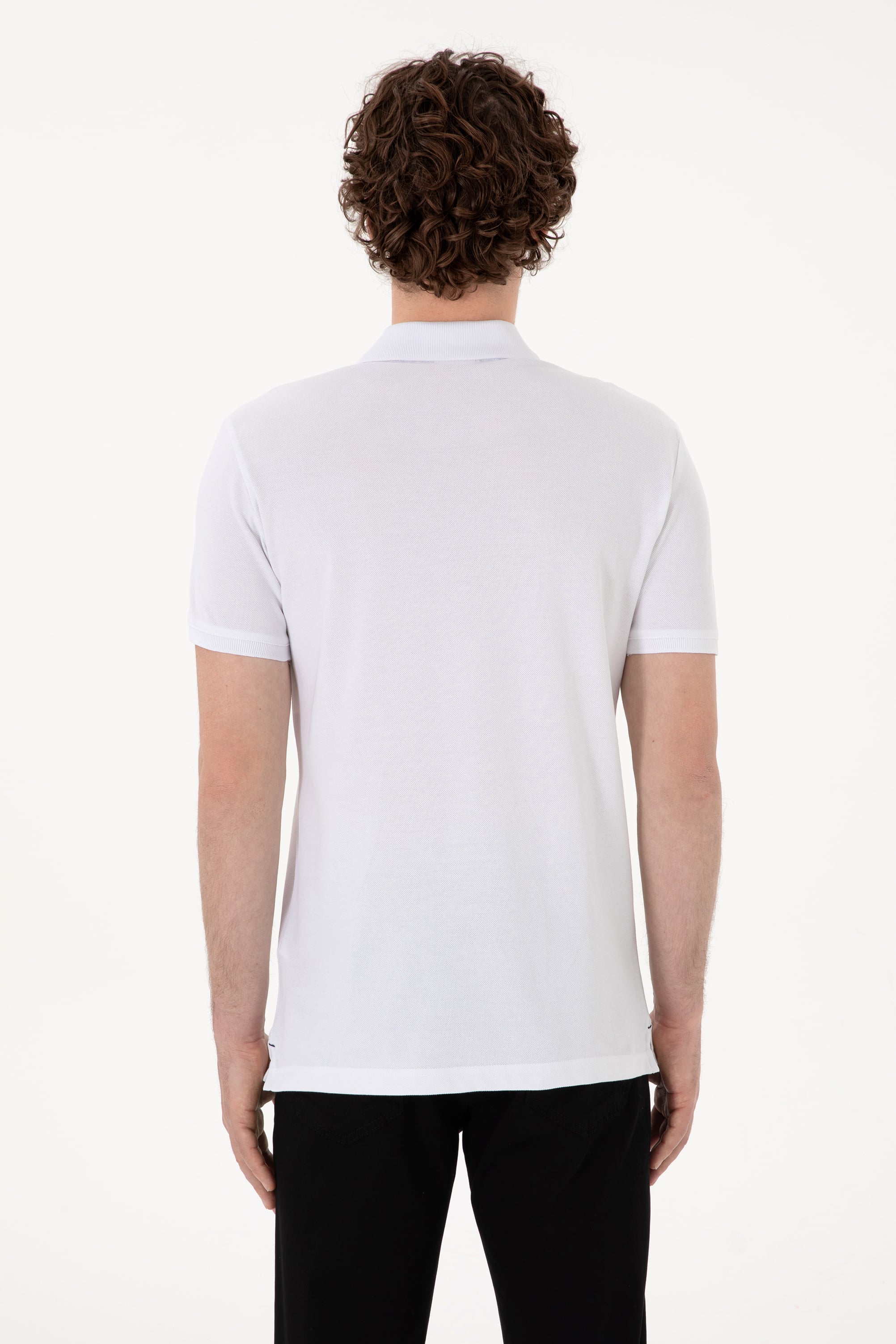 Erkek Slim Fit Polo Yaka Beyaz Basic Tişört