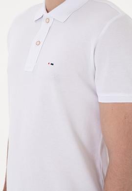 Erkek Slim Fit Polo Yaka Beyaz Basic Tişört - 50297983006