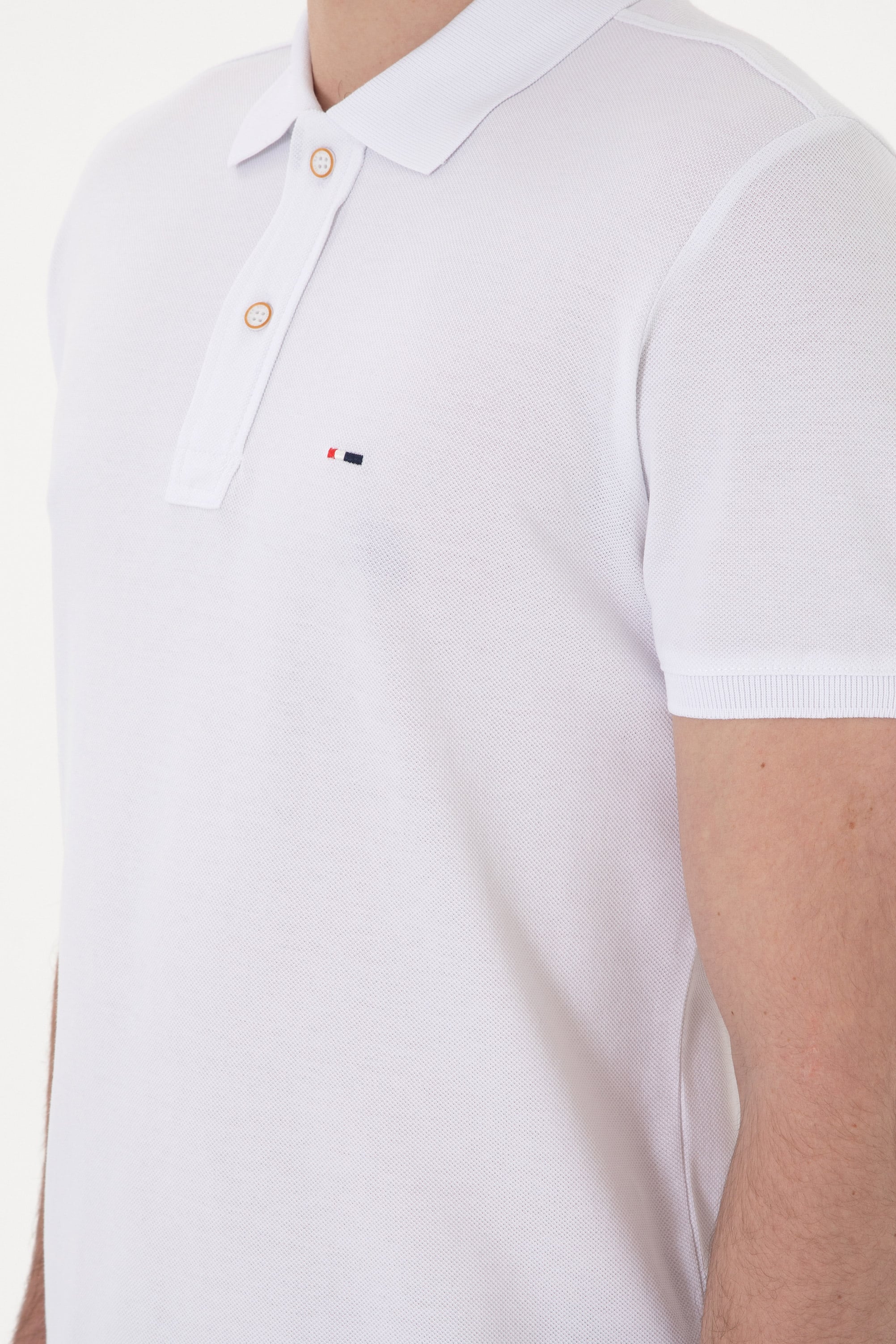 Erkek Slim Fit Polo Yaka Beyaz Basic Tişört - Image 7