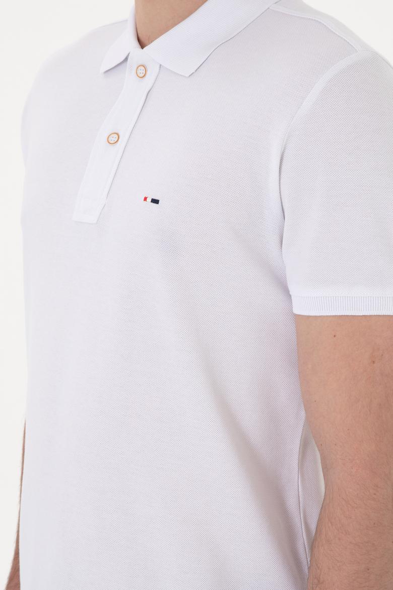 Erkek Slim Fit Polo Yaka Beyaz Basic Tişört - 50297983006