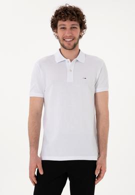 Erkek Slim Fit Polo Yaka Beyaz Basic Tişört - 50297983006