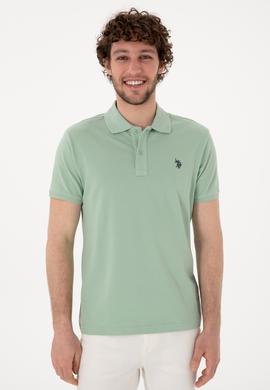 Erkek Slim Fit Polo Yaka Su Yeşili Basic Tişört - 50297984420