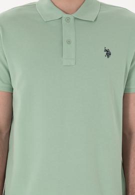 Erkek Slim Fit Polo Yaka Su Yeşili Basic Tişört - 50297984420