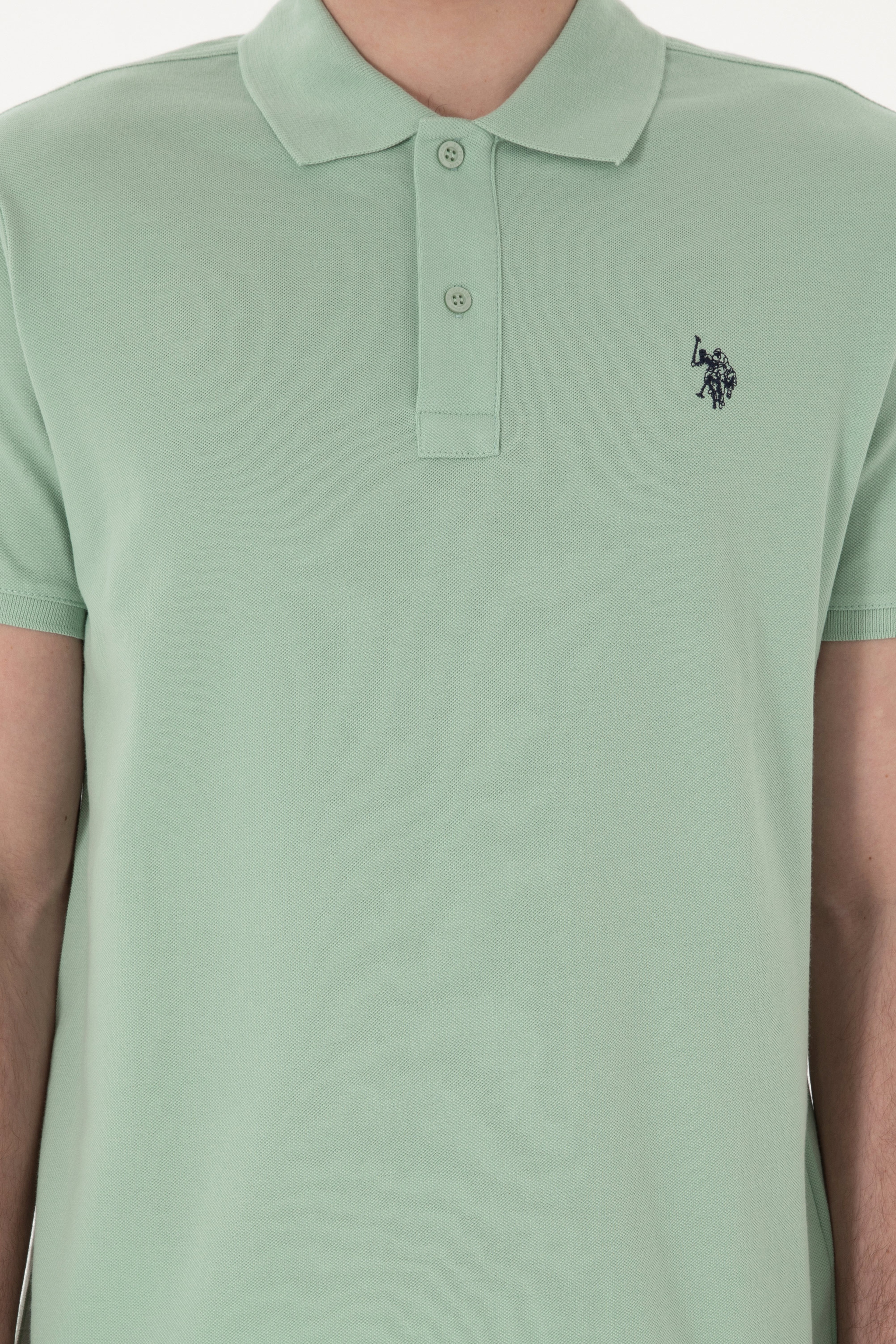 Erkek Slim Fit Polo Yaka Su Yeşili Basic Tişört - Image 6