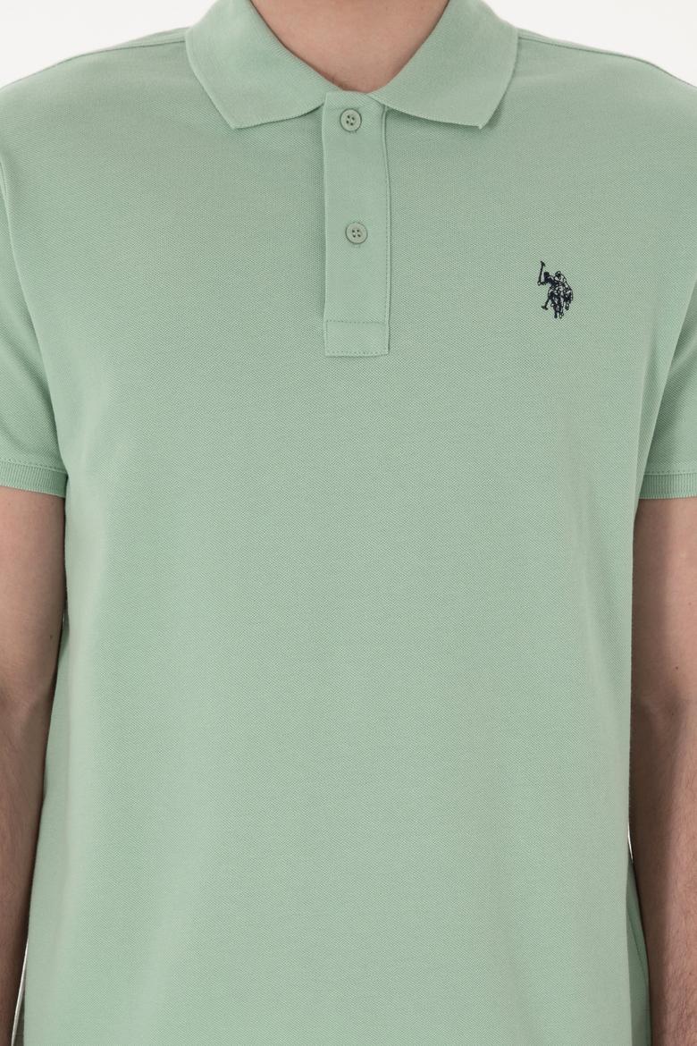 Erkek Slim Fit Polo Yaka Su Yeşili Basic Tişört - 50297984420