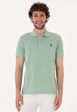 Erkek Slim Fit Polo Yaka Su Yeşili Basic Tişört - 50297984420
