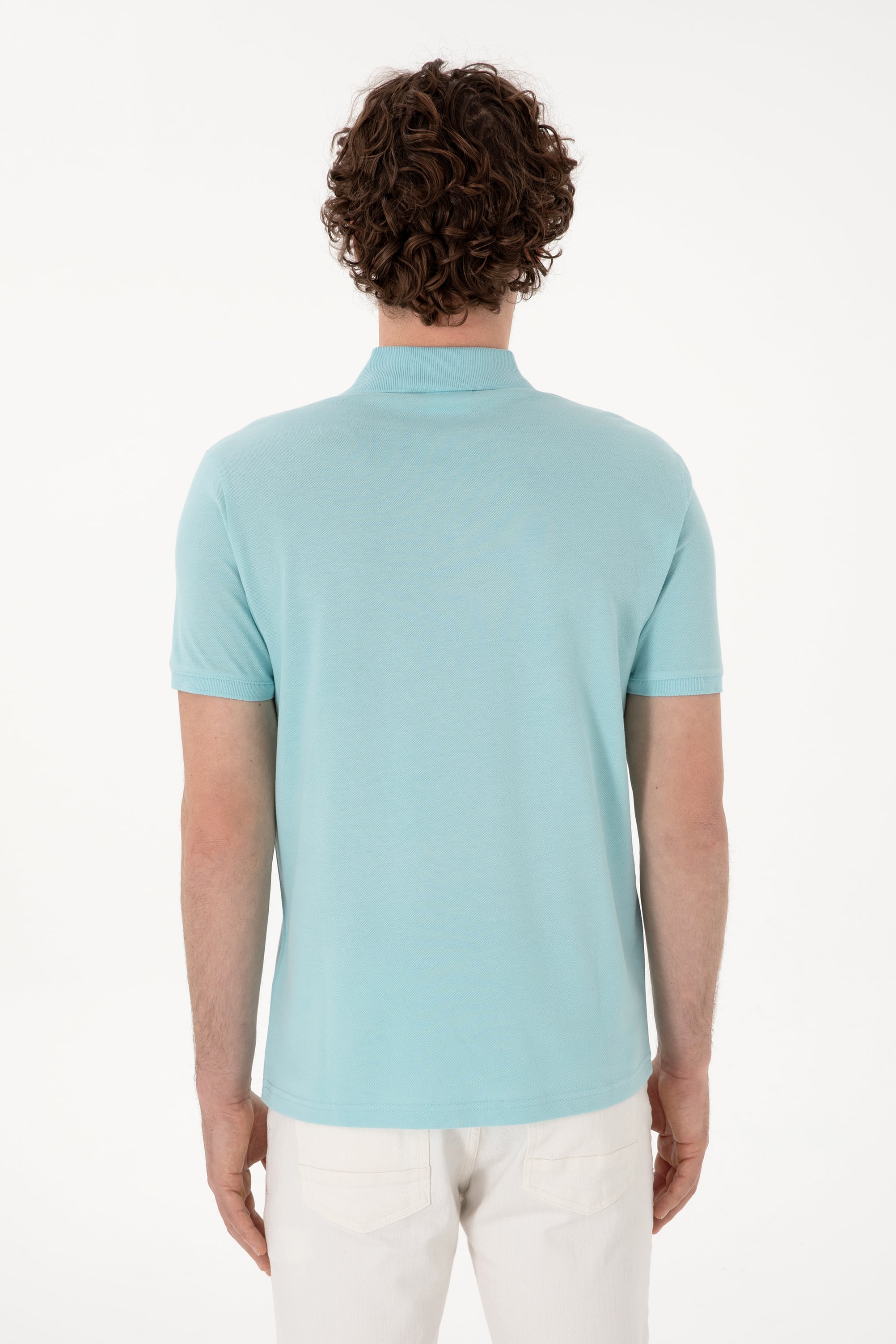 Erkek Slim Fit Polo Yaka Açık Mavi Basic Tişört - Image 5