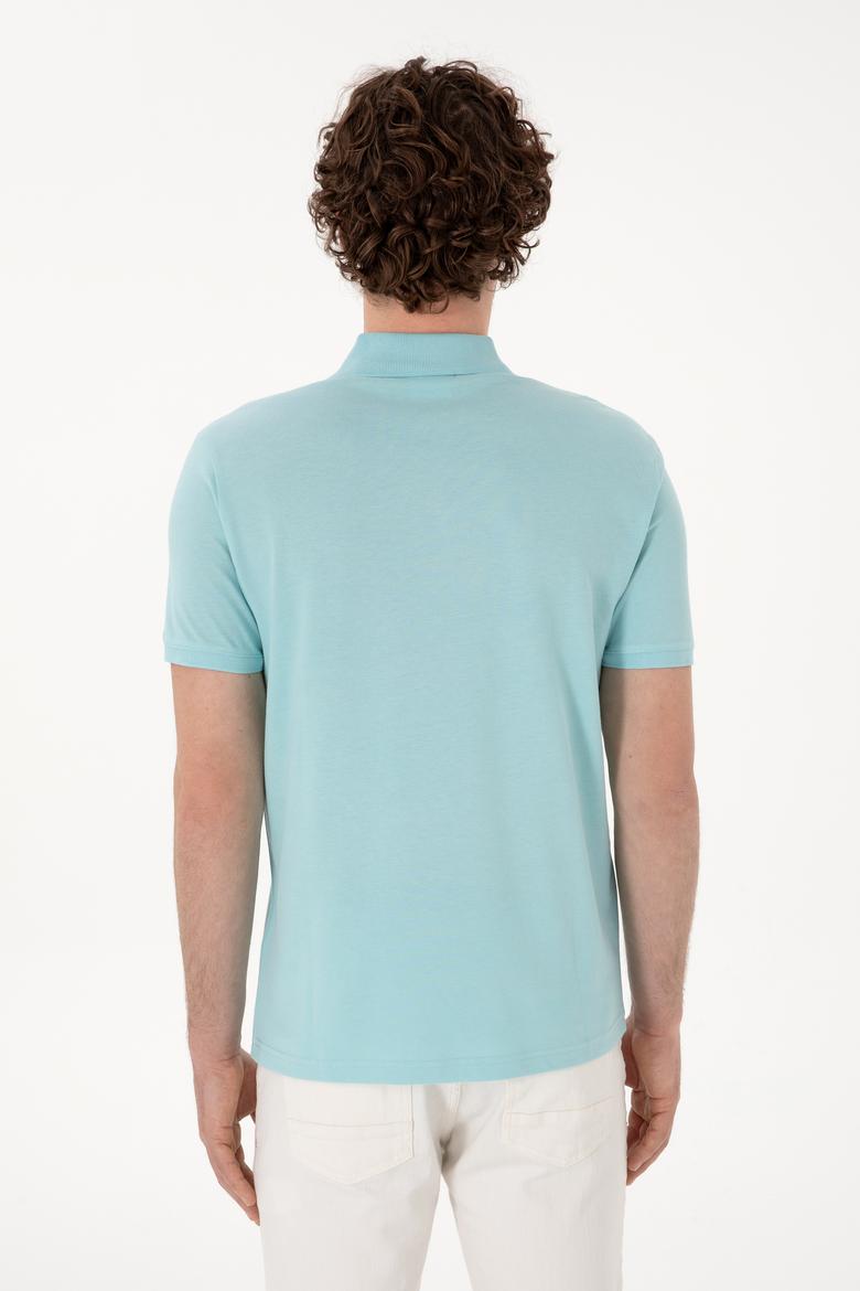 Erkek Slim Fit Polo Yaka Açık Mavi Basic Tişört - 50297984394