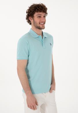 Erkek Slim Fit Polo Yaka Açık Mavi Basic Tişört - 50297984394