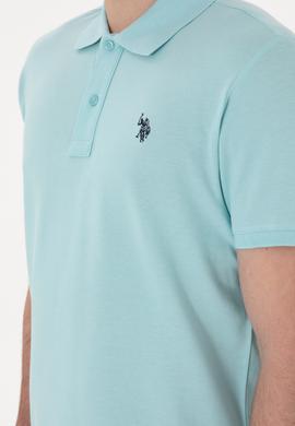 Erkek Slim Fit Polo Yaka Açık Mavi Basic Tişört - 50297984394