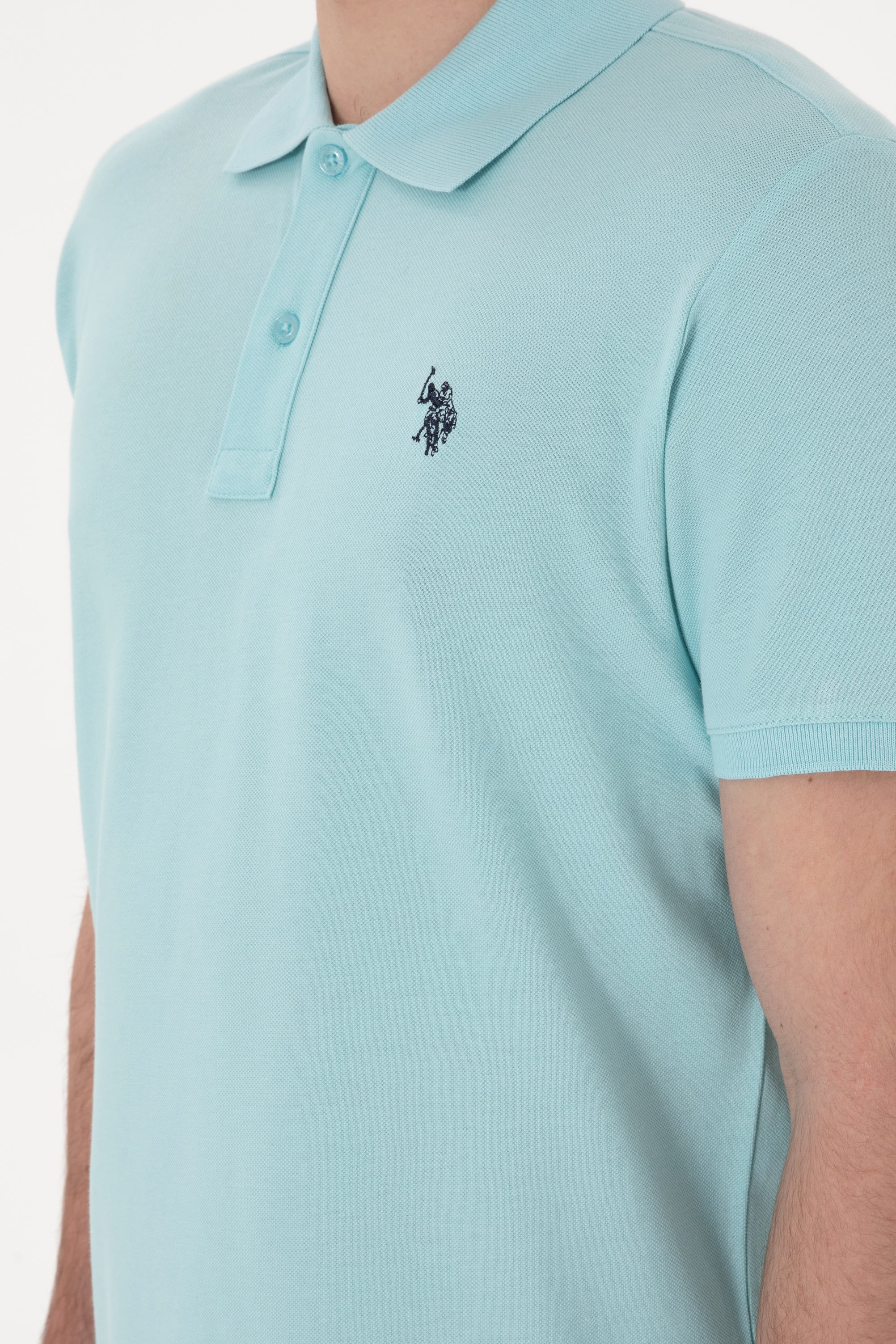 Erkek Slim Fit Polo Yaka Açık Mavi Basic Tişört