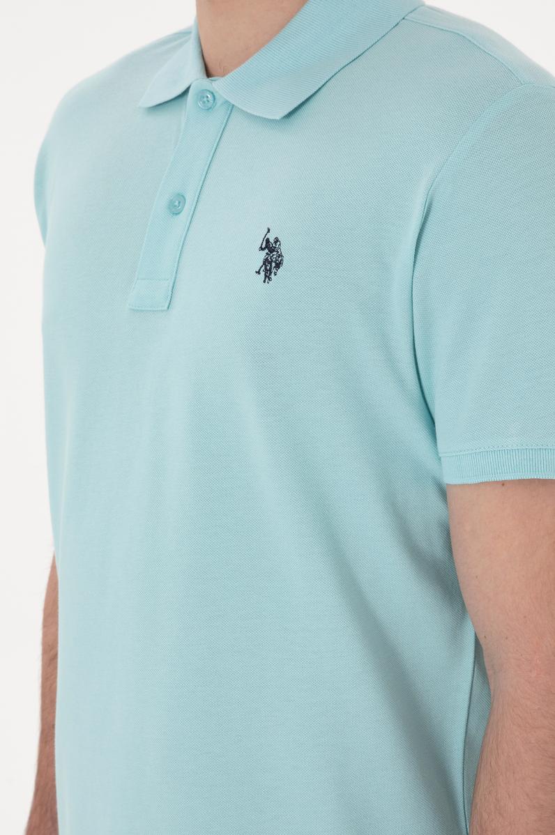 Erkek Slim Fit Polo Yaka Açık Mavi Basic Tişört