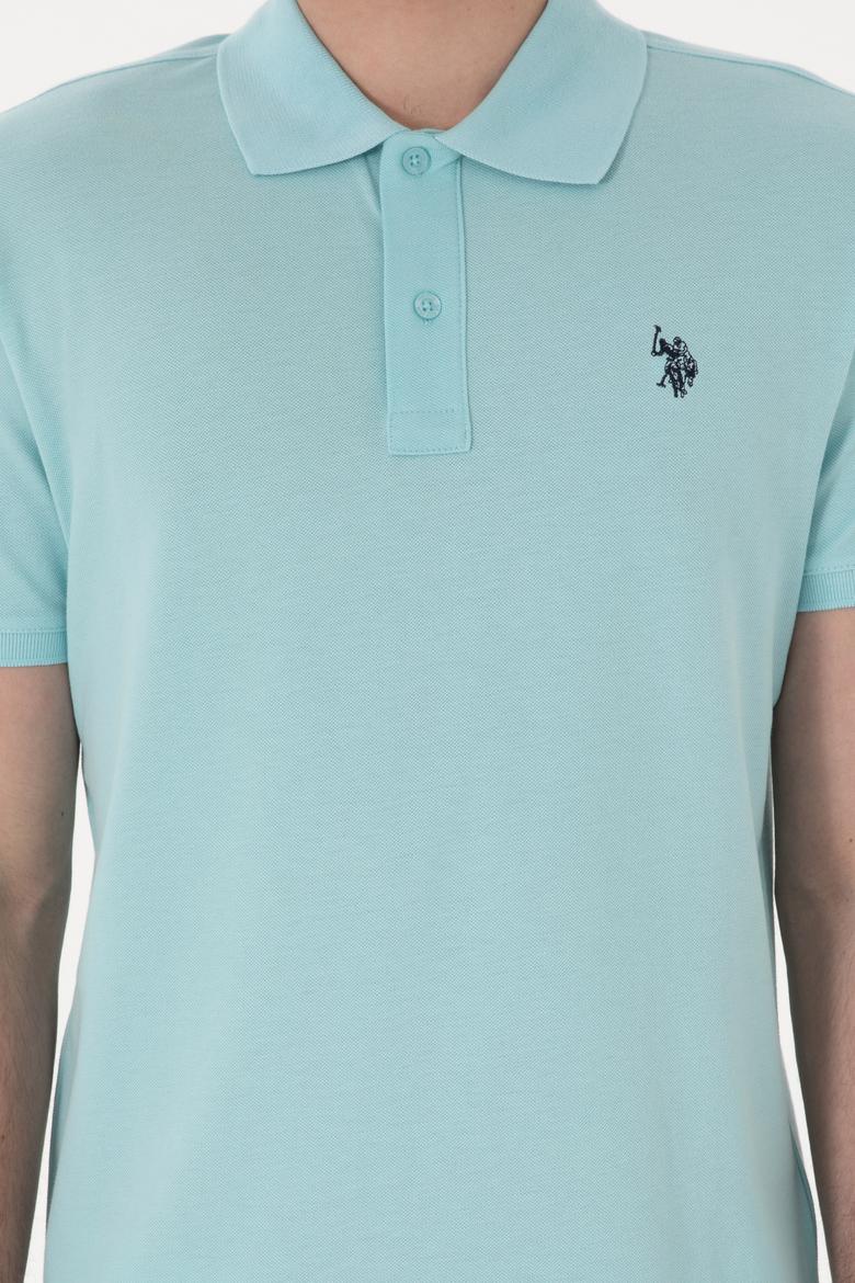 Erkek Slim Fit Polo Yaka Açık Mavi Basic Tişört - 50297984394