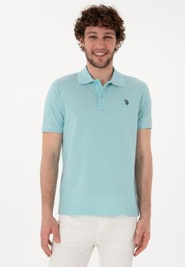 Erkek Slim Fit Polo Yaka Açık Mavi Basic Tişört - 50297984394