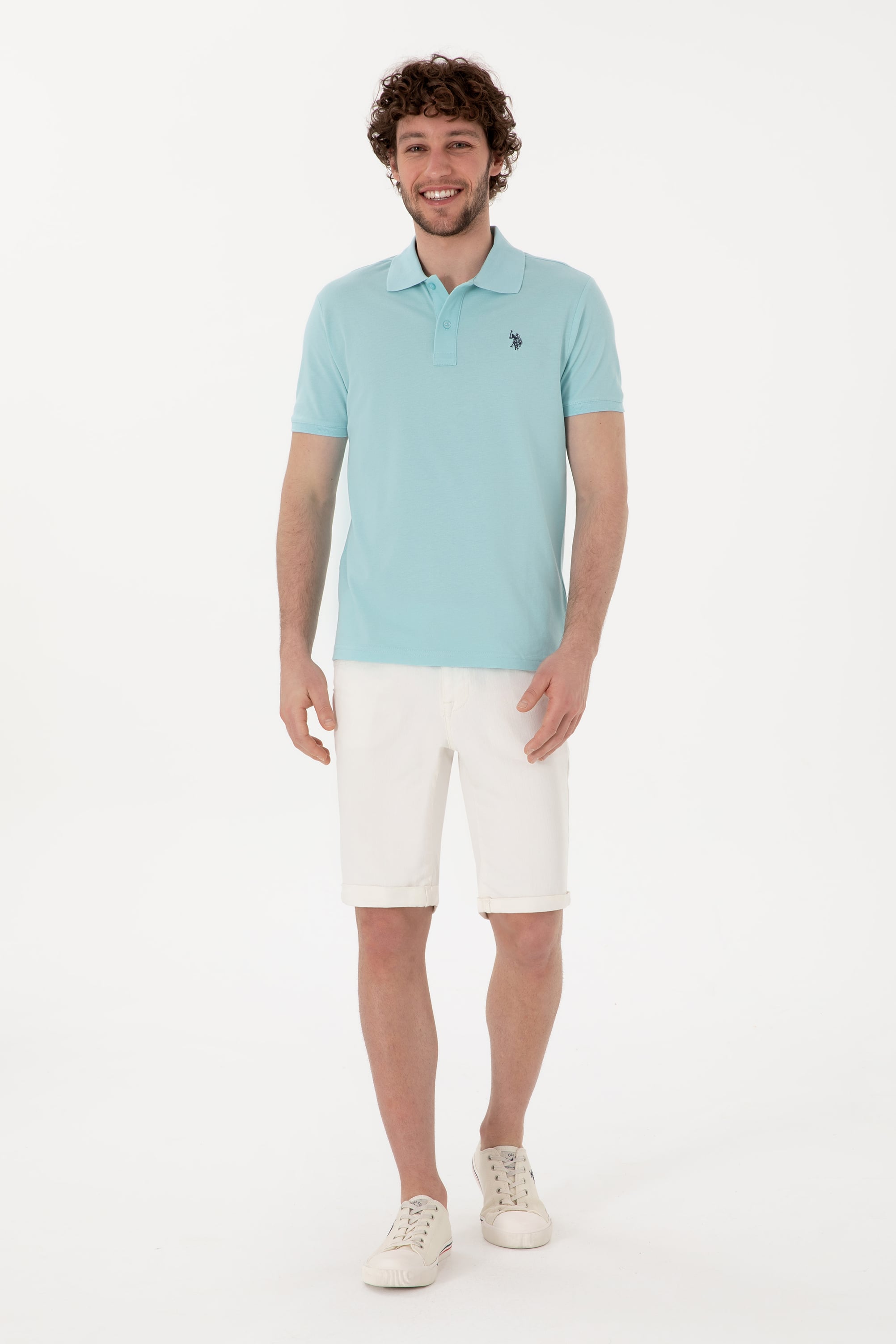 Erkek Slim Fit Polo Yaka Açık Mavi Basic Tişört