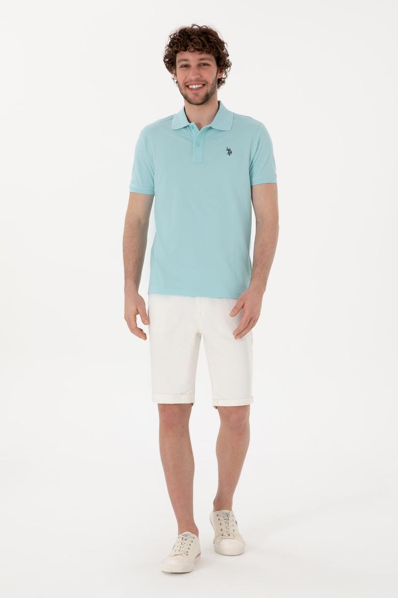Erkek Slim Fit Polo Yaka Açık Mavi Basic Tişört - 50297984394