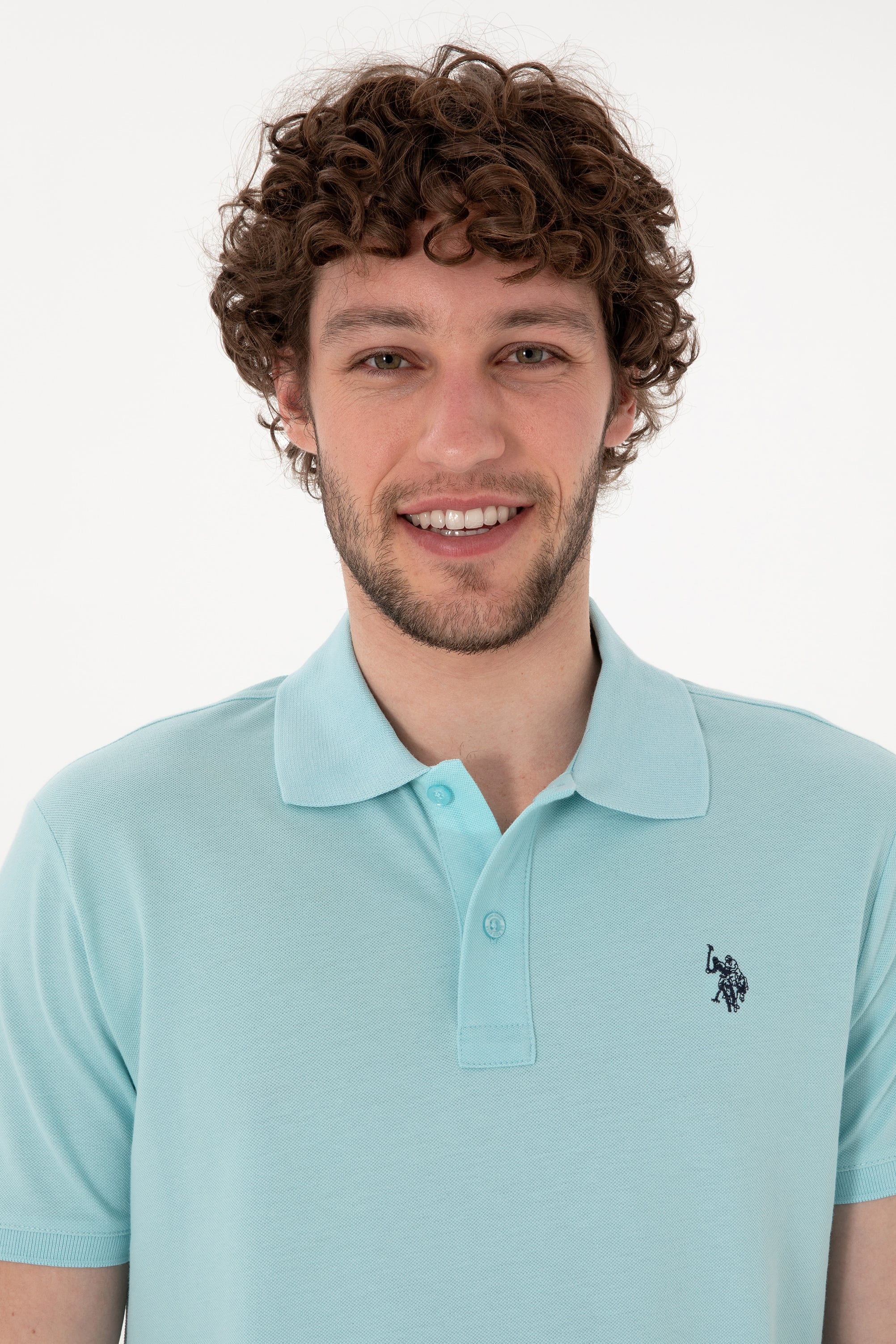 Erkek Slim Fit Polo Yaka Açık Mavi Basic Tişört - Image 2