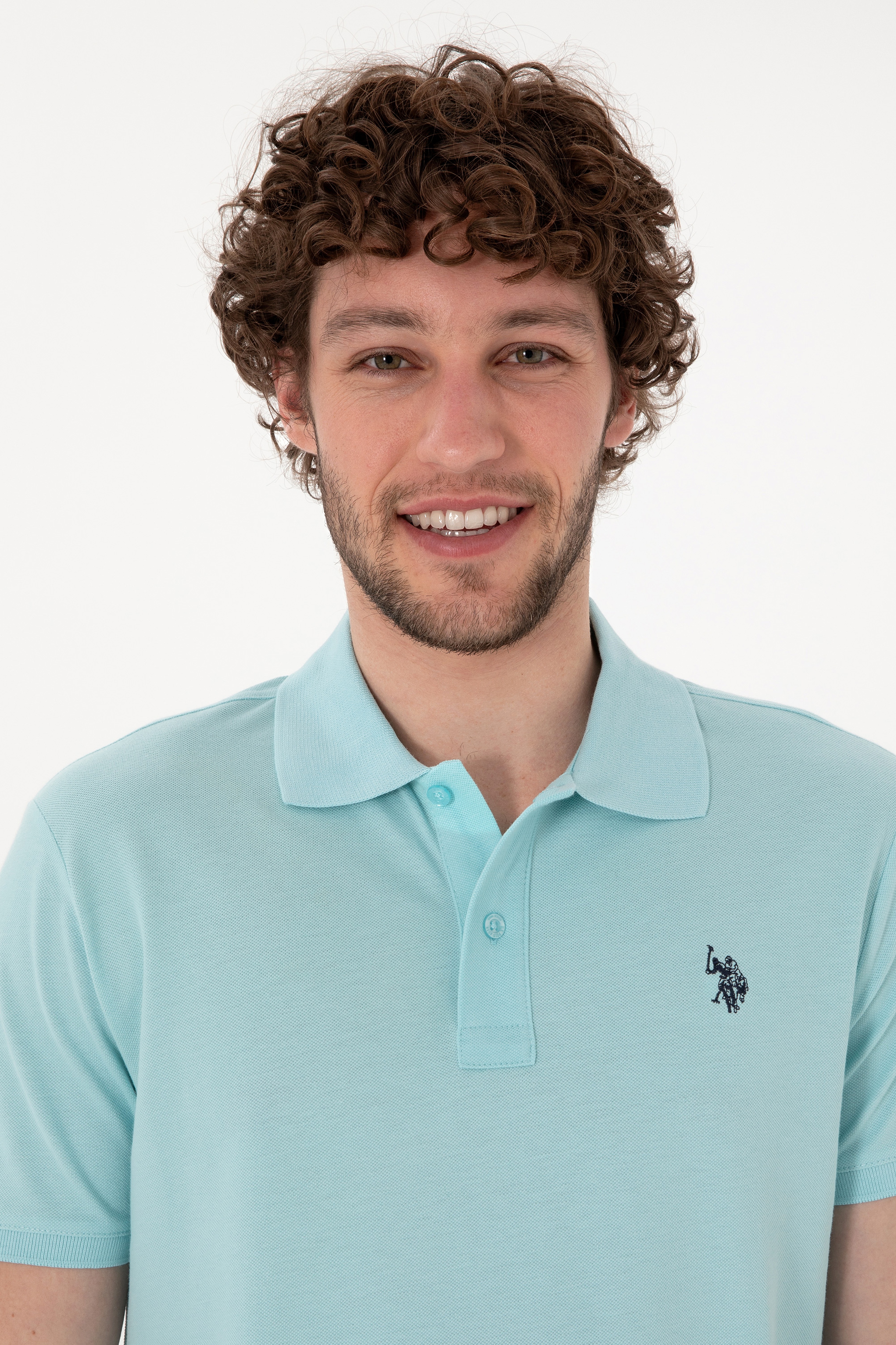 Erkek Slim Fit Polo Yaka Açık Mavi Basic Tişört