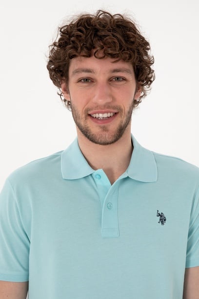 Erkek Slim Fit Polo Yaka Açık Mavi Basic Tişört