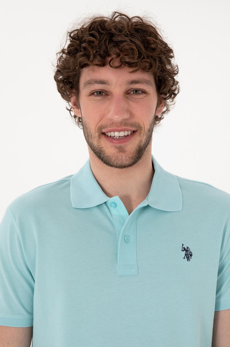 Erkek Slim Fit Polo Yaka Açık Mavi Basic Tişört