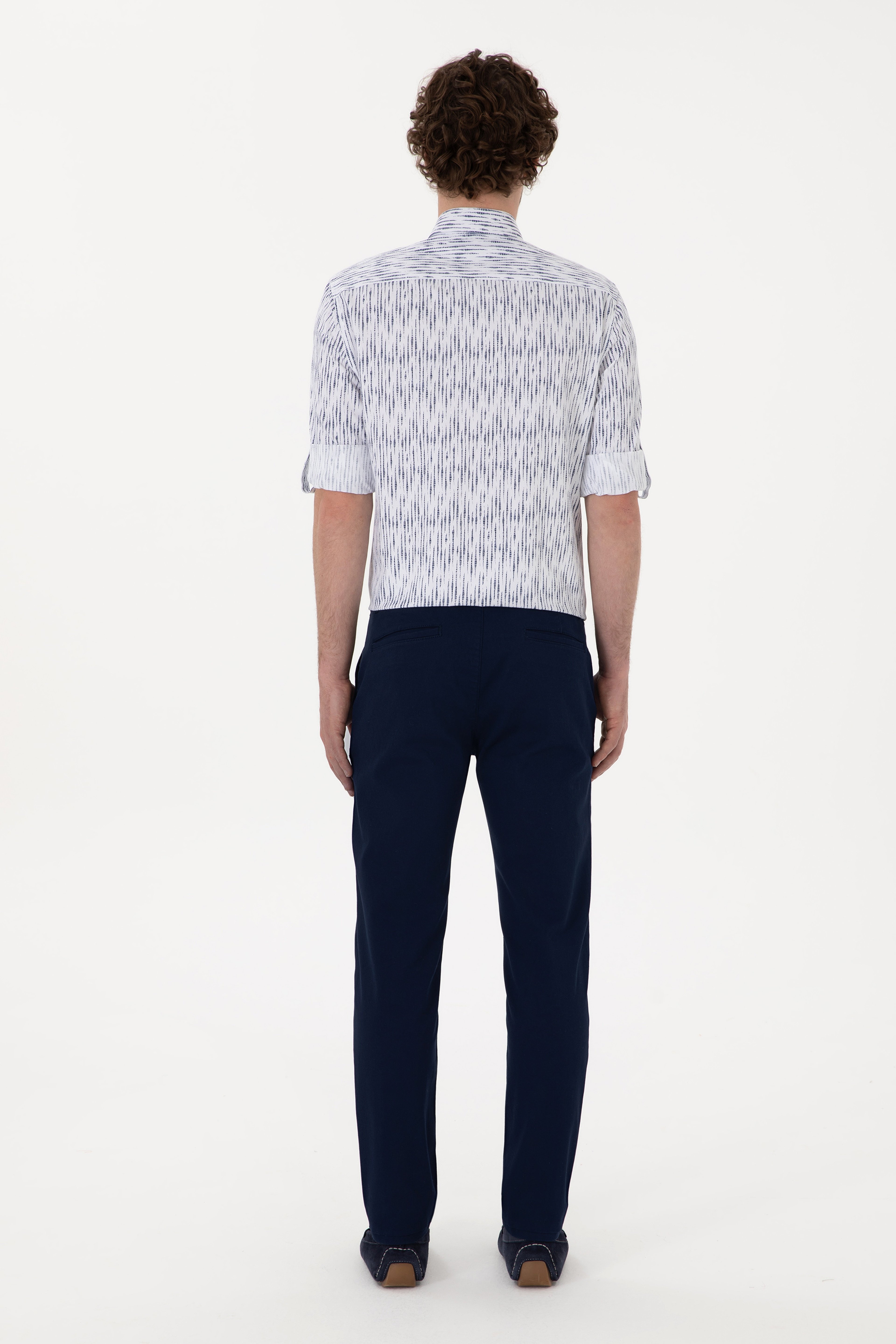 Erkek Lacivert Slim Fit Kanvas Pantolon - Image 4