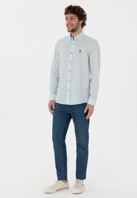 Erkek Su Yeşili Uzun Kollu Basic Gömlek - 50297913105