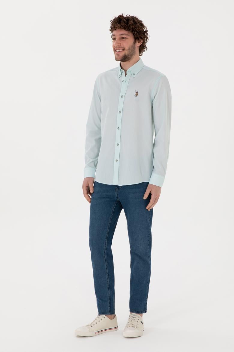 Erkek Su Yeşili Uzun Kollu Basic Gömlek - 50297913105
