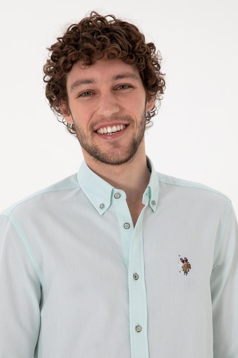 Erkek Su Yeşili Uzun Kollu Basic Gömlek